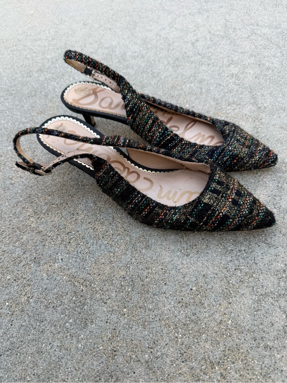 Sam Edelman Ludlow Tweed Muli Colored Slingback Kitten Heel Pump Size 7.5
